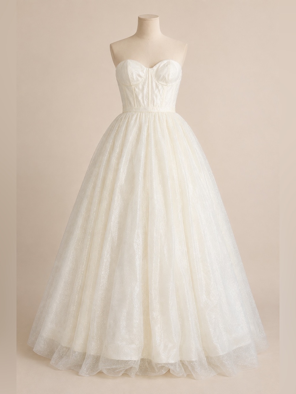 GB Gianni Bini Ivory Glitter Corset Strapless Ball Gown Size 3